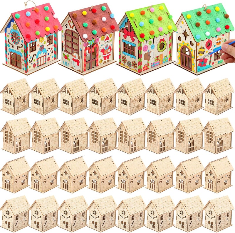 DoubleFill 6 Pcs Wood Gingerbread House Craft Kit for Kids DIY Wooden Christmas Birdhouse Craft Kits Holiday Village Houses Make a Gingerbread Wooden House for Xmas Party Game Supplies - Image 1